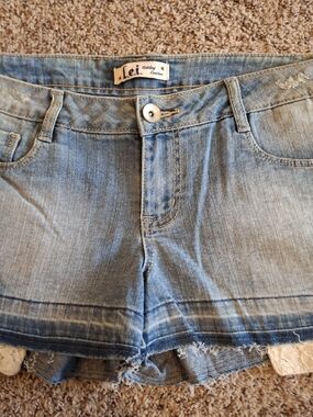LEI Light Wash Denim Shorts with Raw Hem